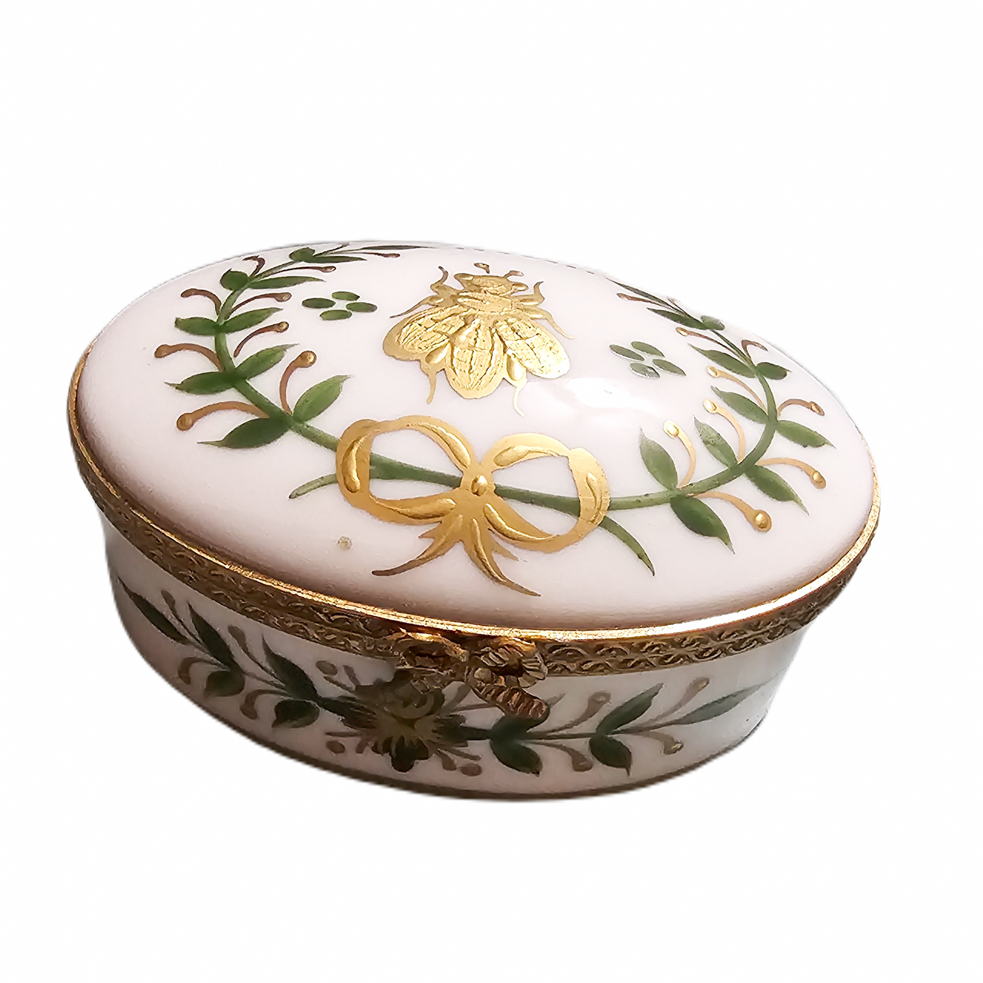 Green Leaves Gold Bee Limoges Box Porcelain Limoges traditional French Trinket Box