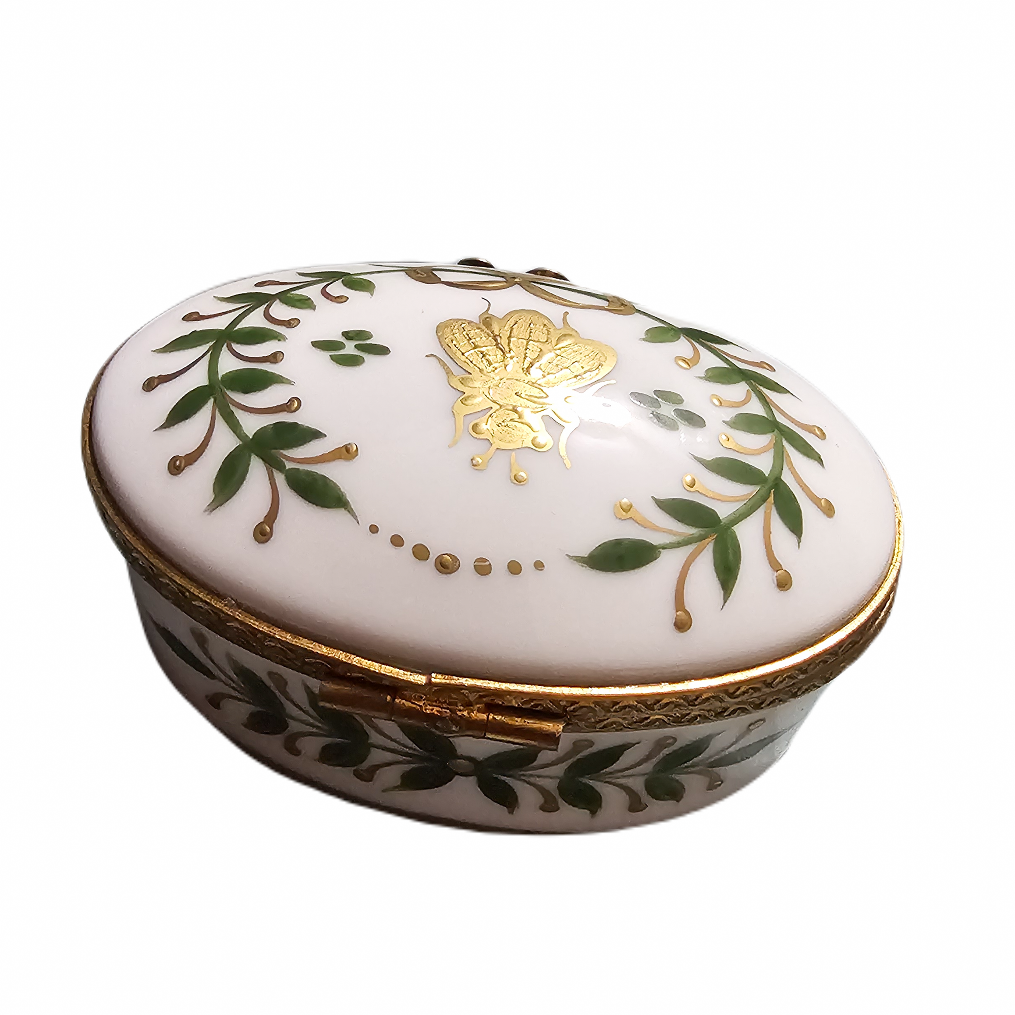 Green Leaves Gold Bee Limoges Box Porcelain Limoges traditional French Trinket Box