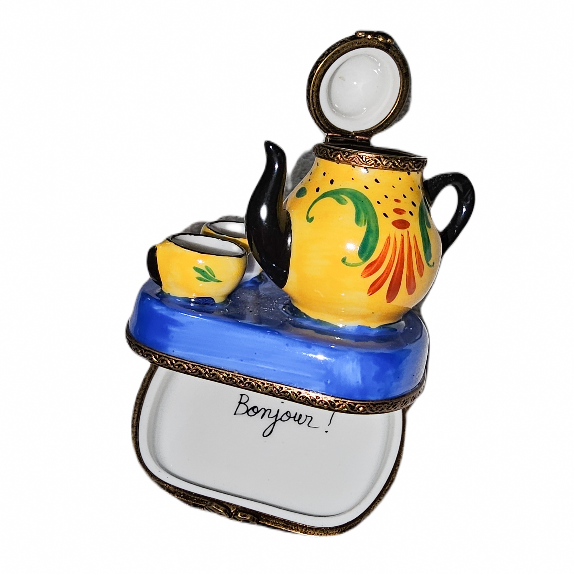 Vibrant Yellow Teapot Limoges Box Porcelain Limoges China French Trinket Box