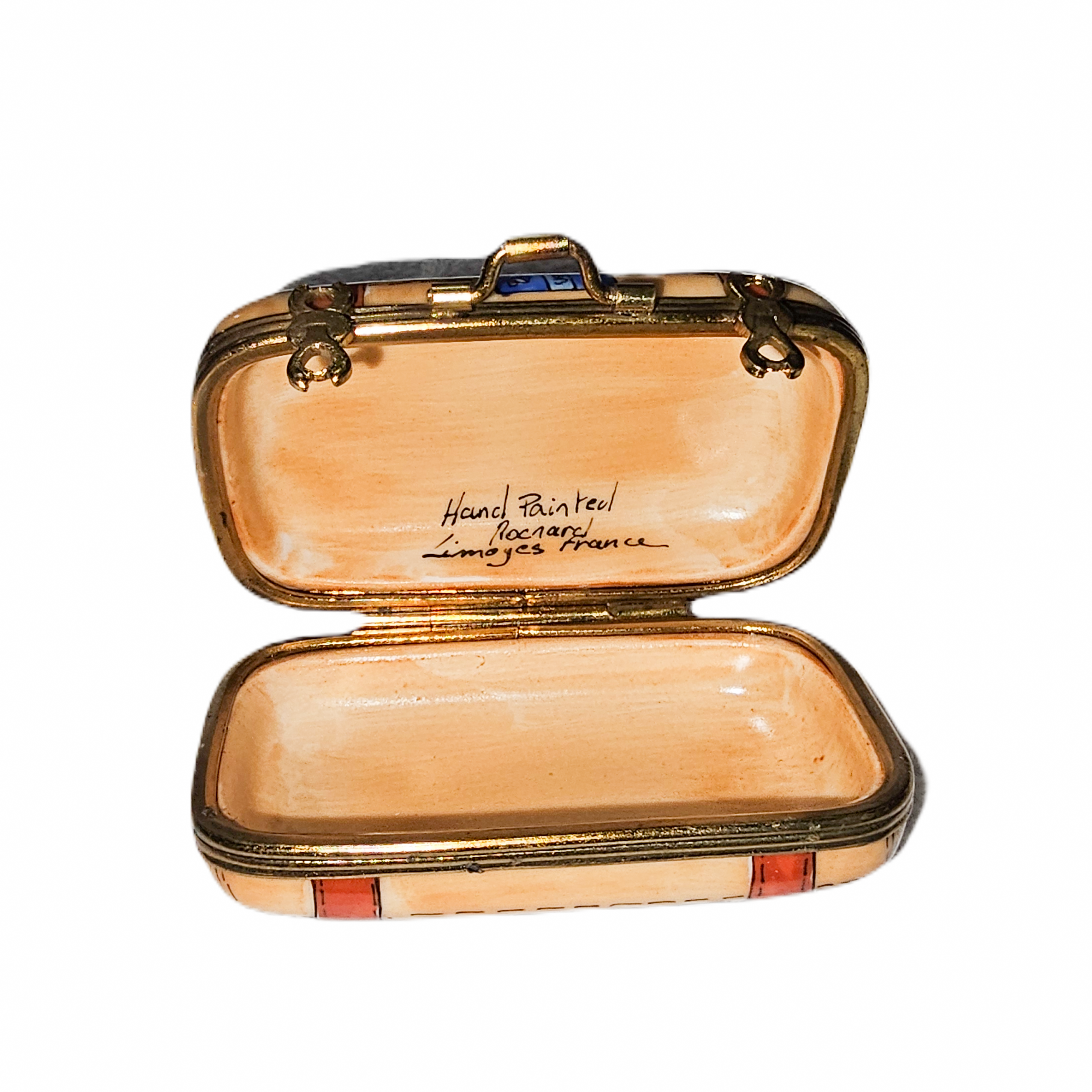 World Map Adventure Suitcase Porcelain Limoges travel bag French Trinket Box