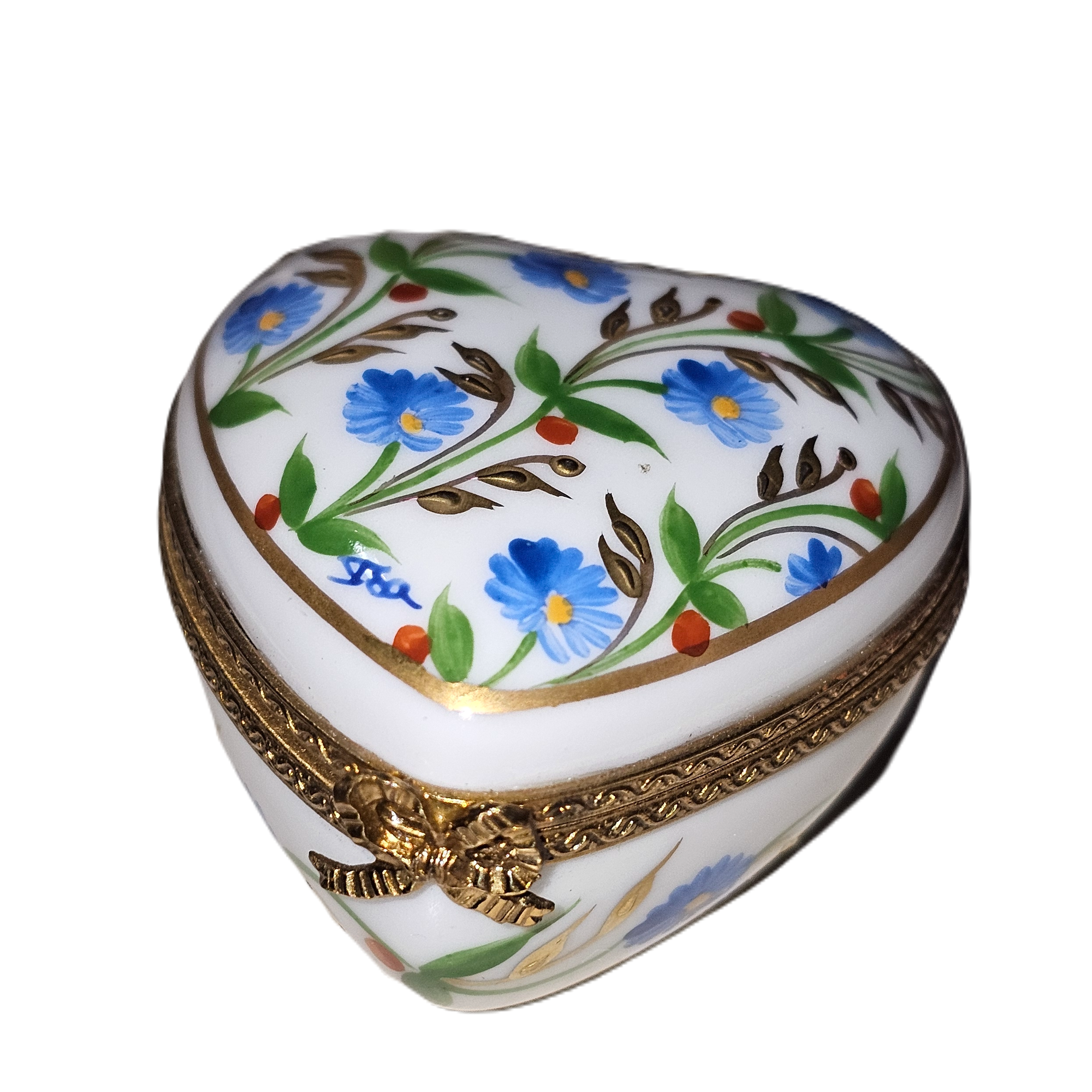 Heart Shaped Blue Floral Treasure Porcelain Limoges heart French Trinket Box