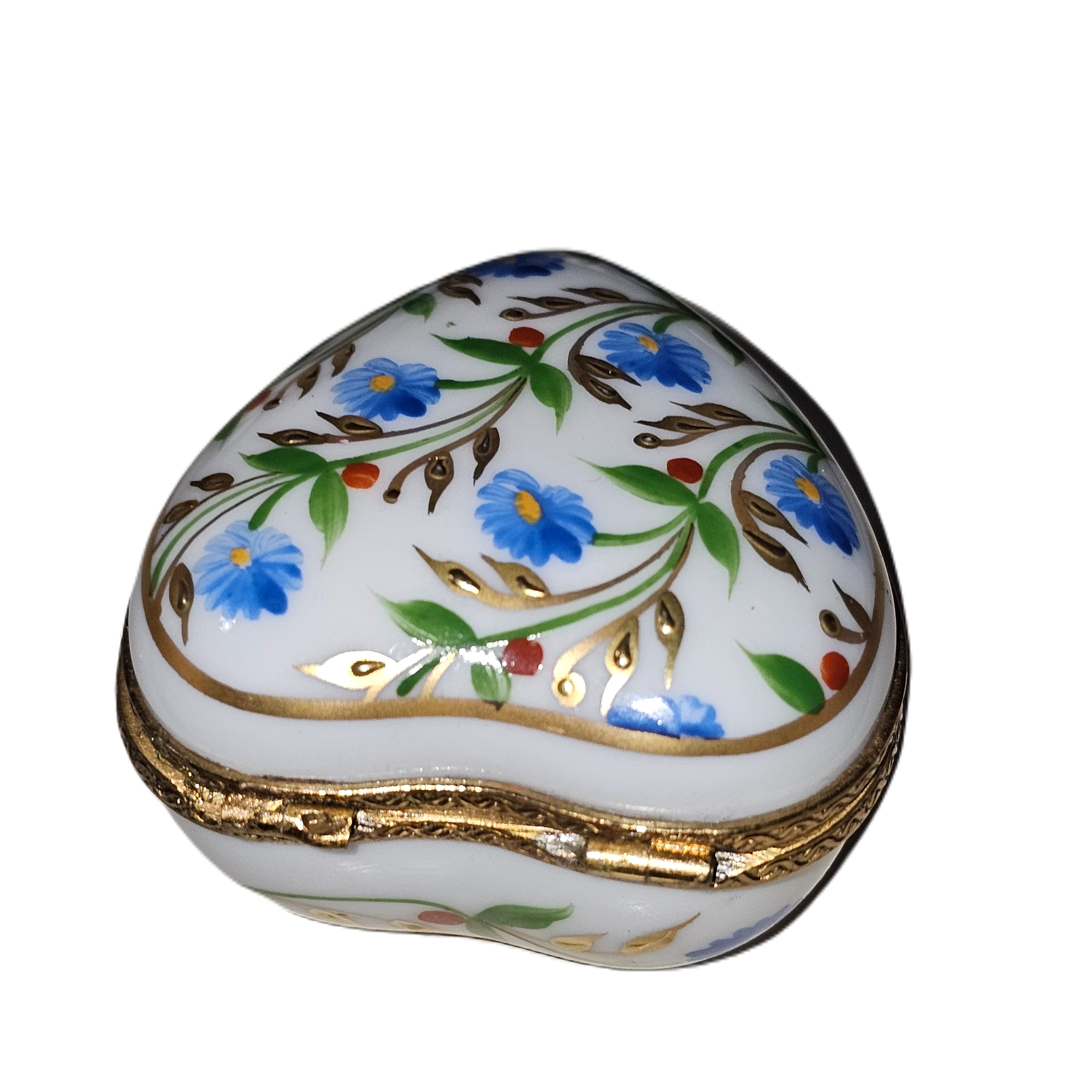 Heart Shaped Blue Floral Treasure Porcelain Limoges heart French Trinket Box