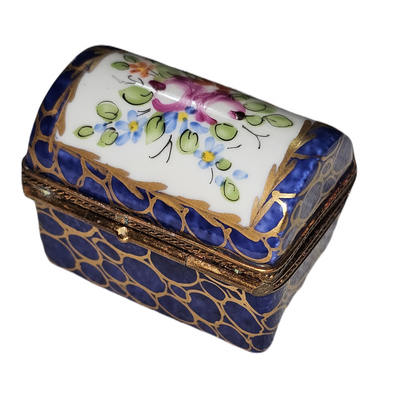 Dark Blue Floral Limoges Box Porcelain Limoges traditional French Trinket Box