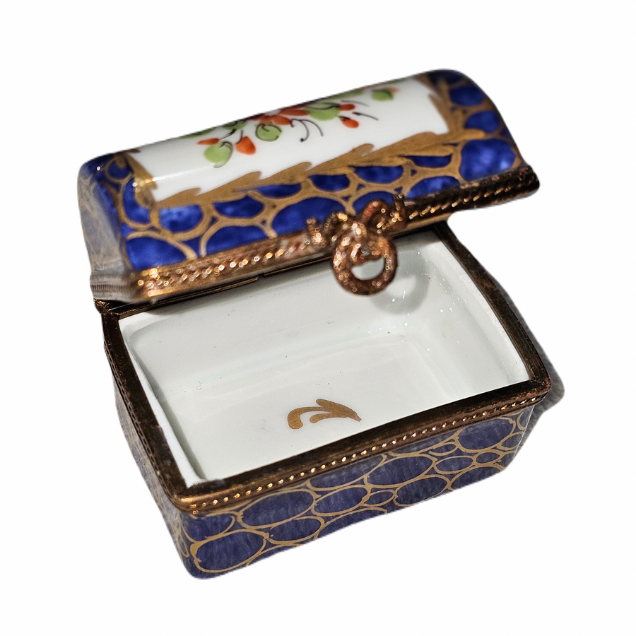 Dark Blue Floral Limoges Box Porcelain Limoges traditional French Trinket Box