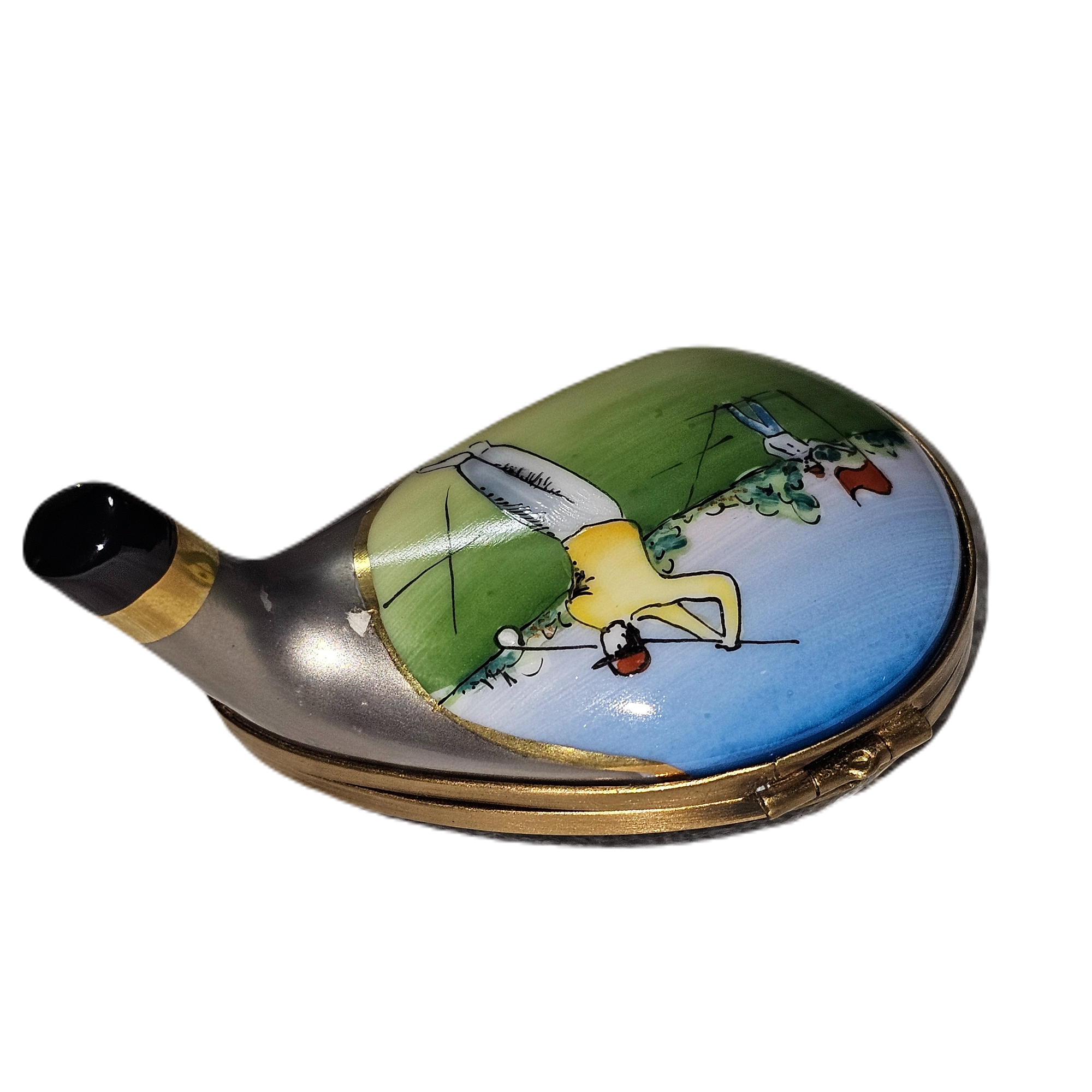 Detail Painted Golf Club Box Porcelain Limoges sport sports French Trinket Box