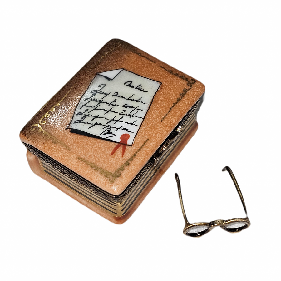 Book and Copper Glasses Delight Porcelain Limoges book French Trinket Box