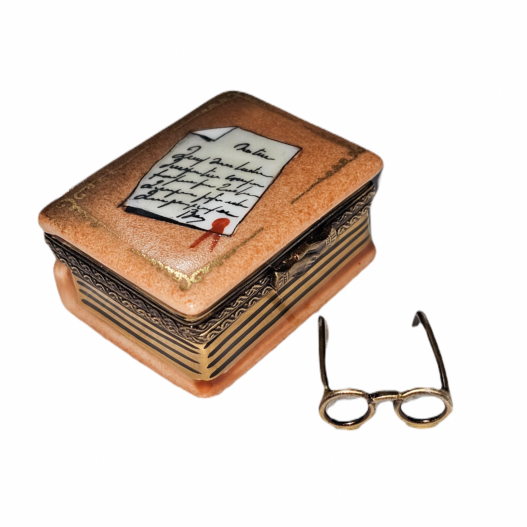 Book and Copper Glasses Delight Porcelain Limoges book French Trinket Box
