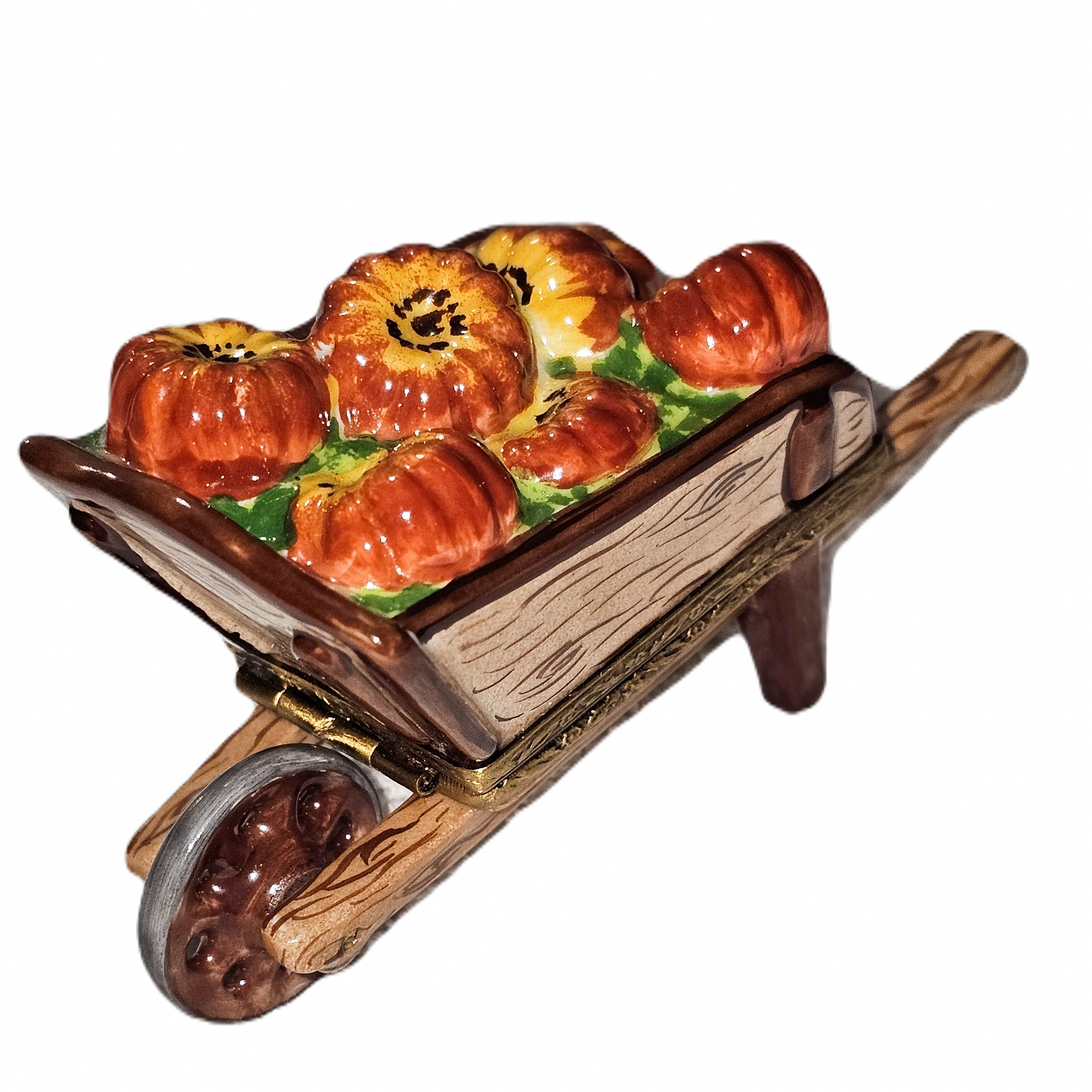 Autumn Wheelbarrow Pumpkin Delight Porcelain Limoges fruit fall garden French Trinket Box