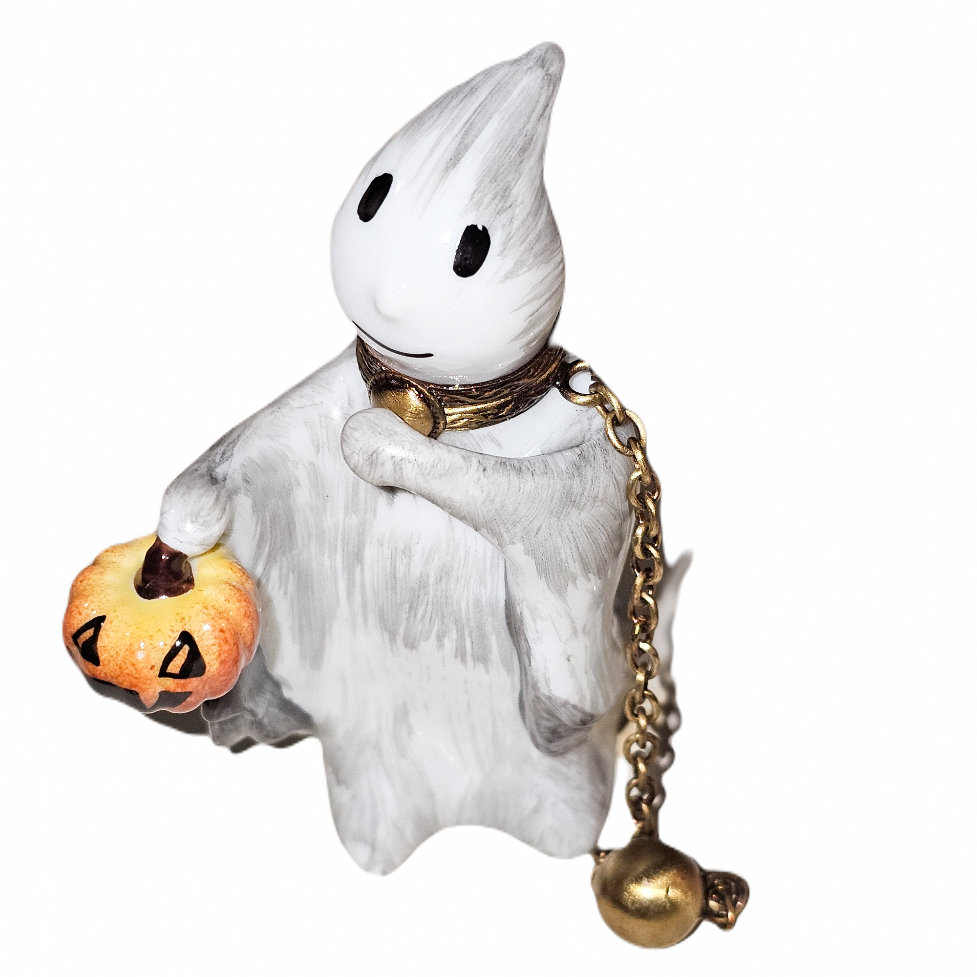 Whimsical Ghost with Jack O Lantern Porcelain Limoges halloween French Trinket Box