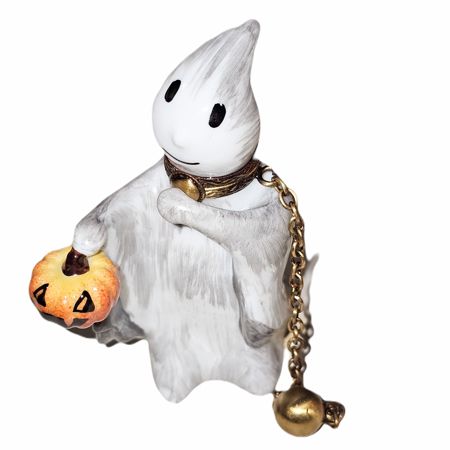 Whimsical Ghost with Jack O Lantern Porcelain Limoges halloween French Trinket Box