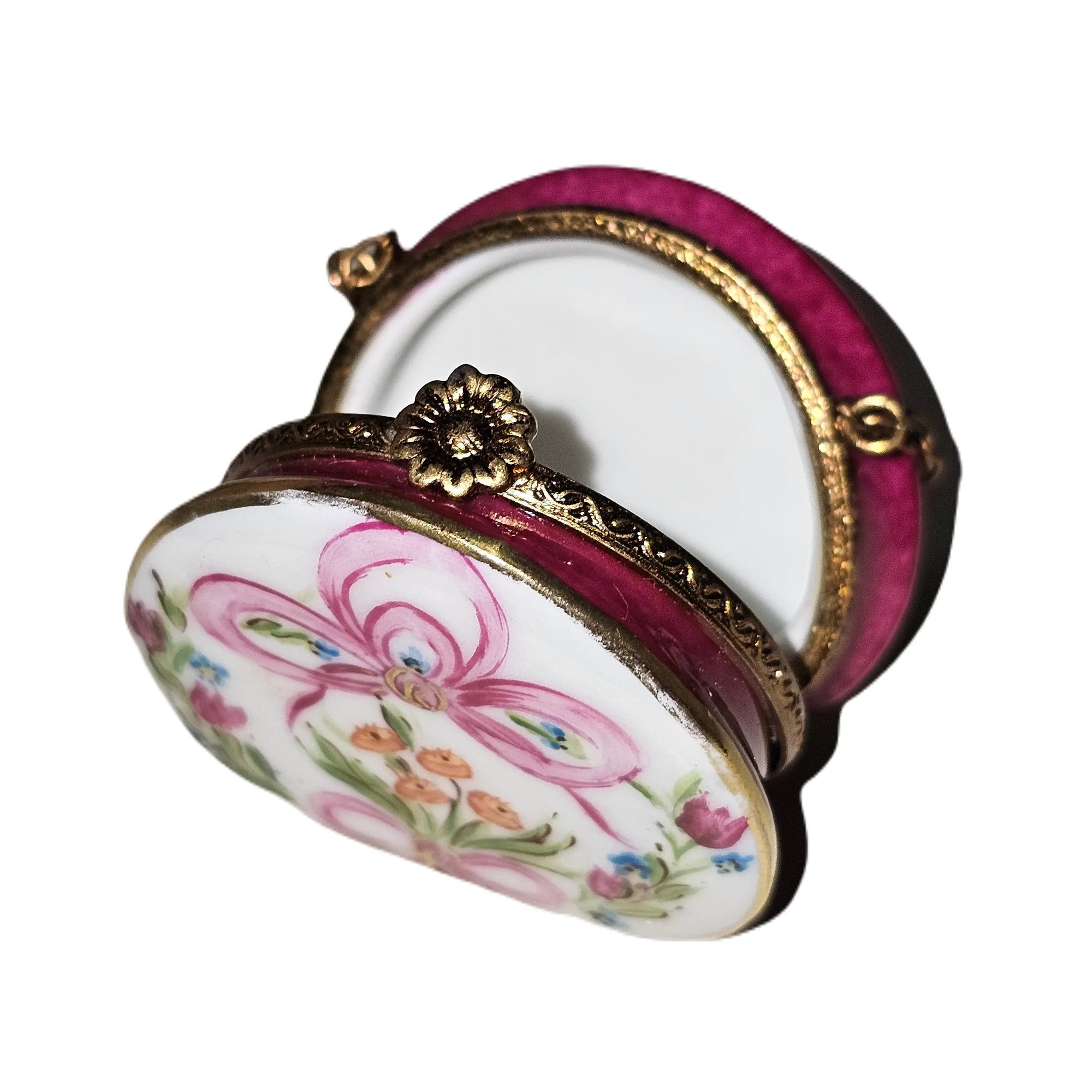 Hot Pink Floral Limoges Box Porcelain Limoges purse French Trinket Box