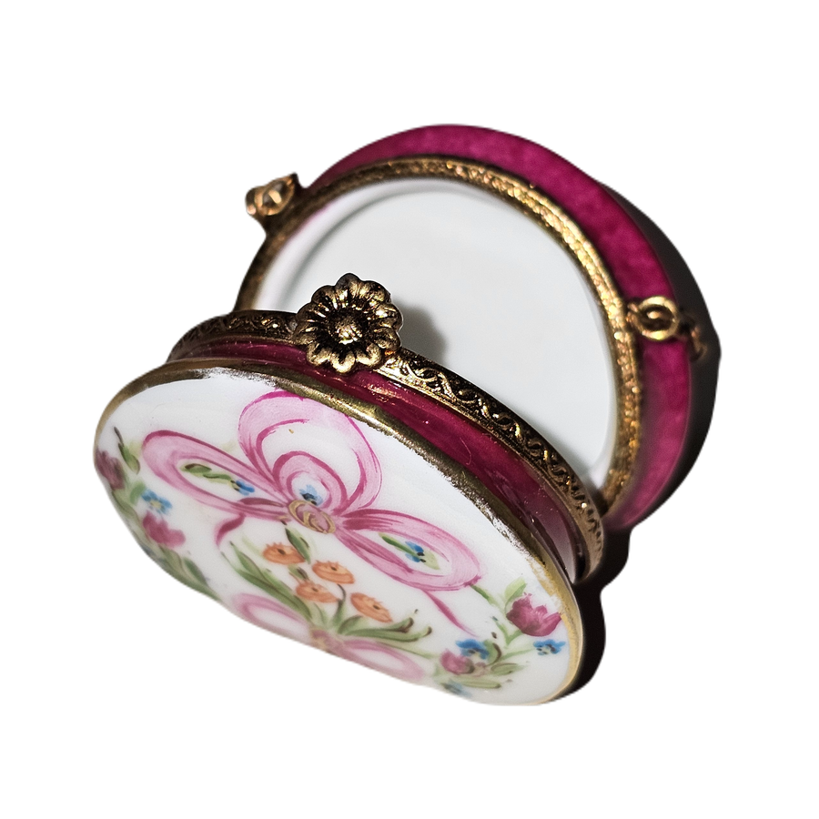 Hot Pink Floral Limoges Box Porcelain Limoges purse French Trinket Box