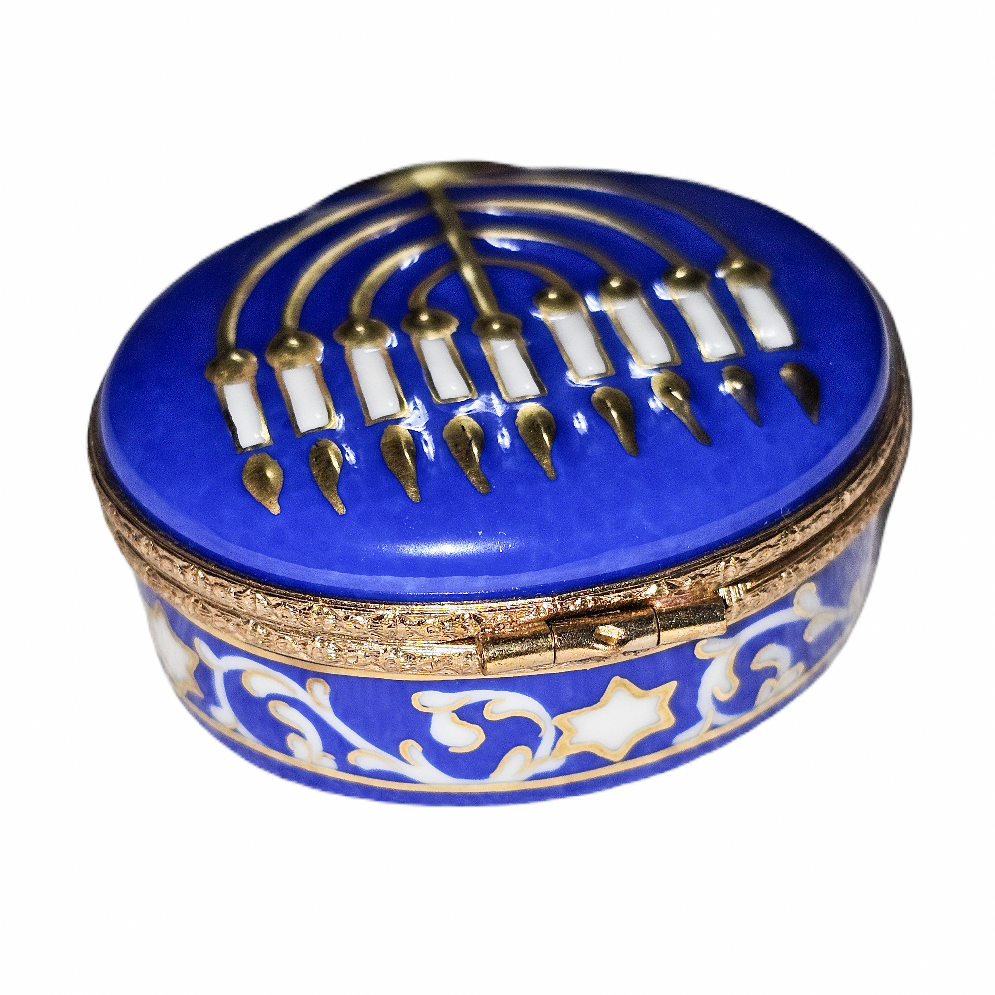 Blue Menorah Limoges Box Porcelain Limoges religion jewish French Trinket Box