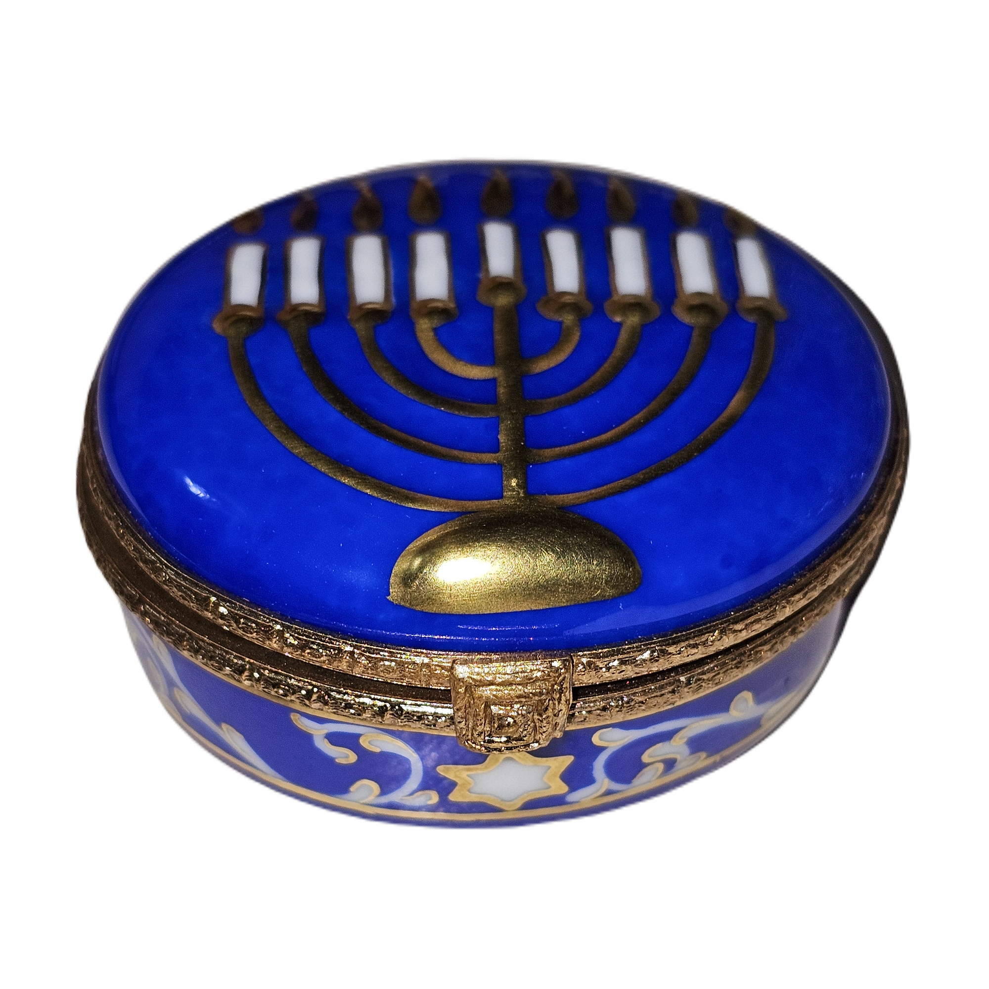 Blue Menorah Limoges Box Porcelain Limoges religion jewish French Trinket Box