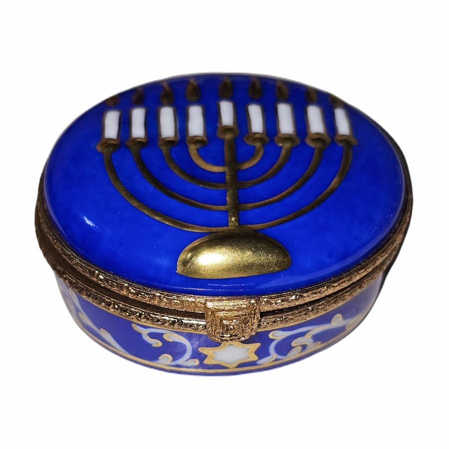 Blue Menorah Limoges Box Porcelain Limoges religion jewish French Trinket Box
