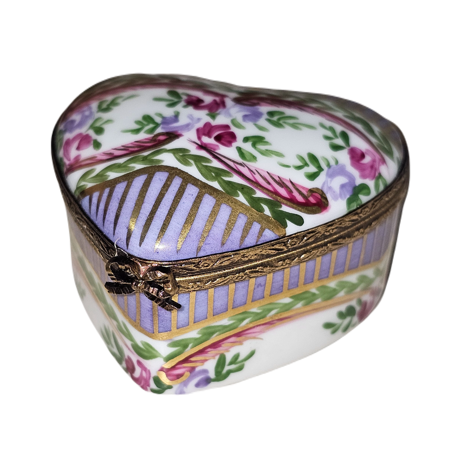 Purple Heart Floral Keepsake Box Porcelain Limoges heart French Trinket Box