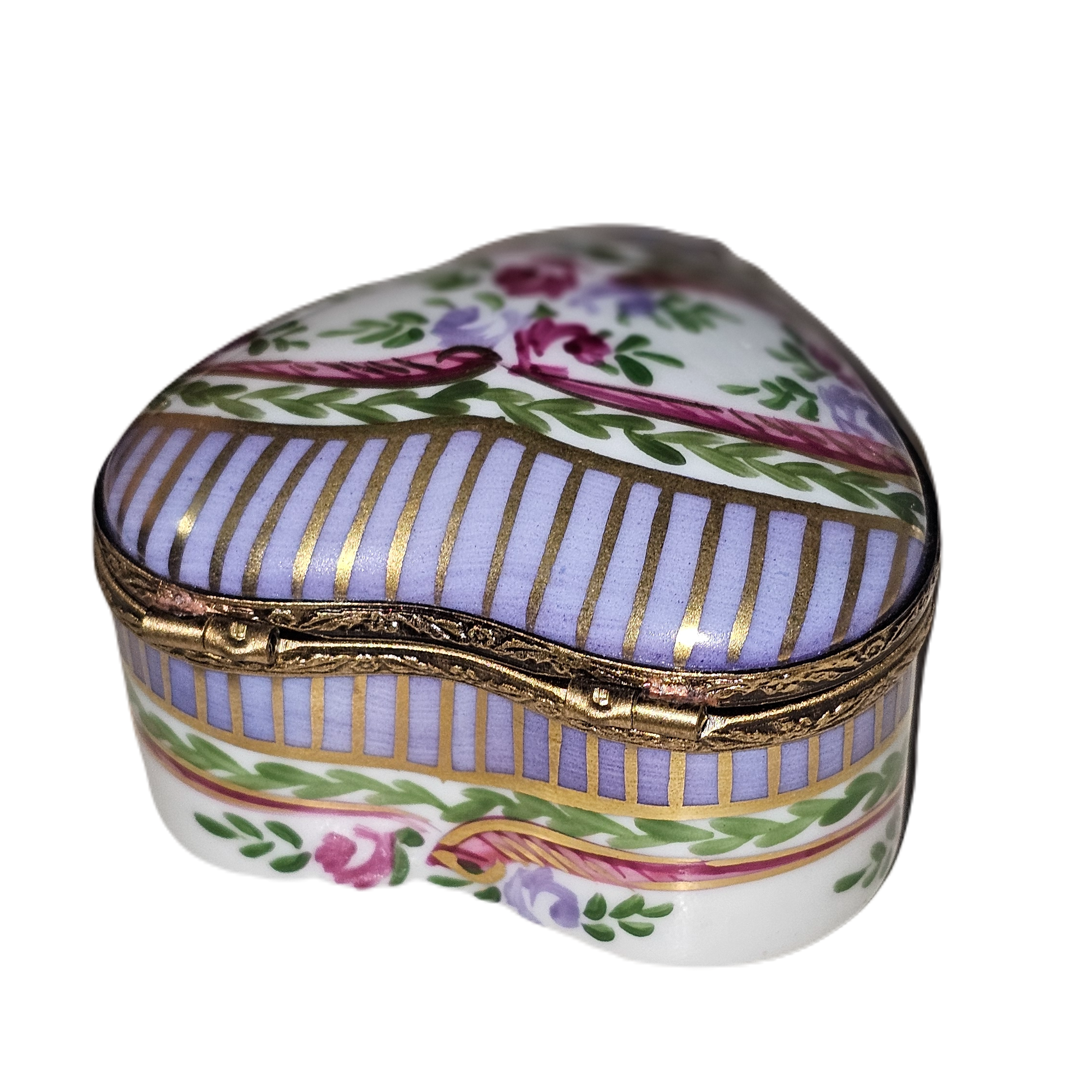 Purple Heart Floral Keepsake Box Porcelain Limoges heart French Trinket Box