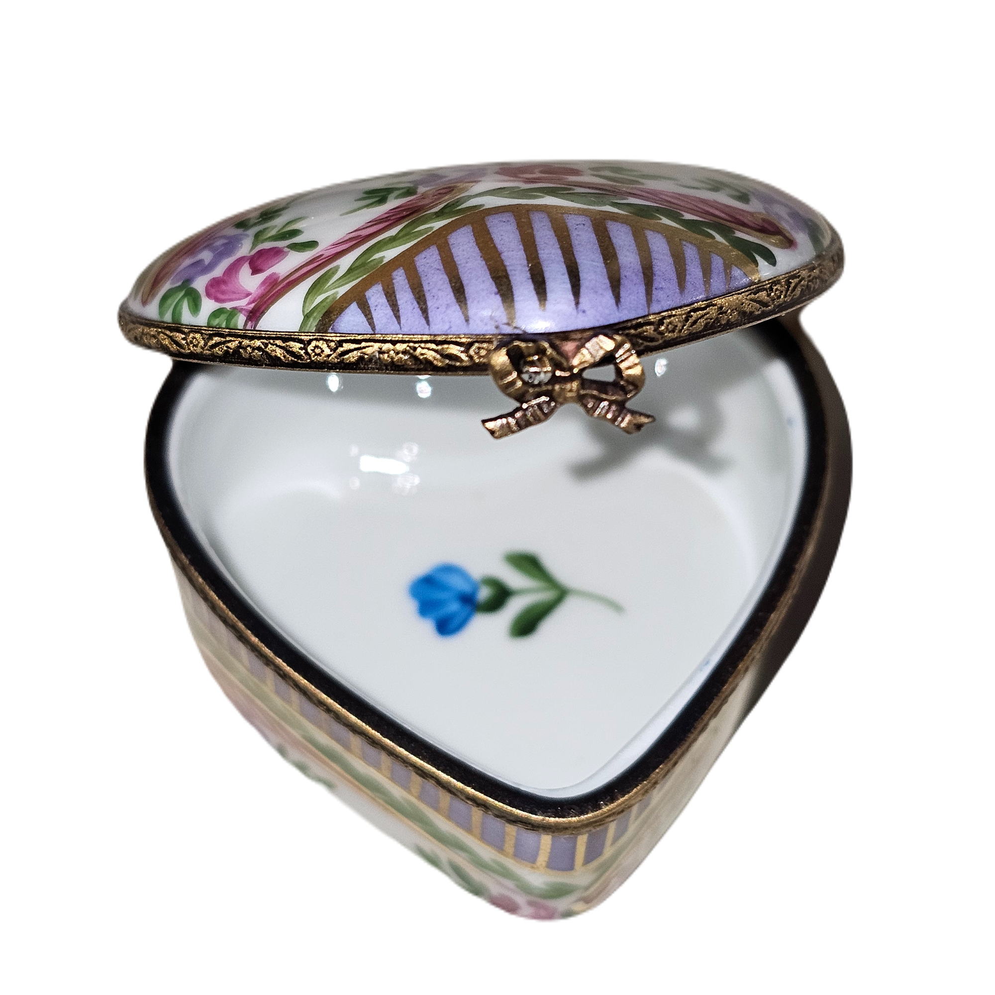 Purple Heart Floral Keepsake Box Porcelain Limoges heart French Trinket Box