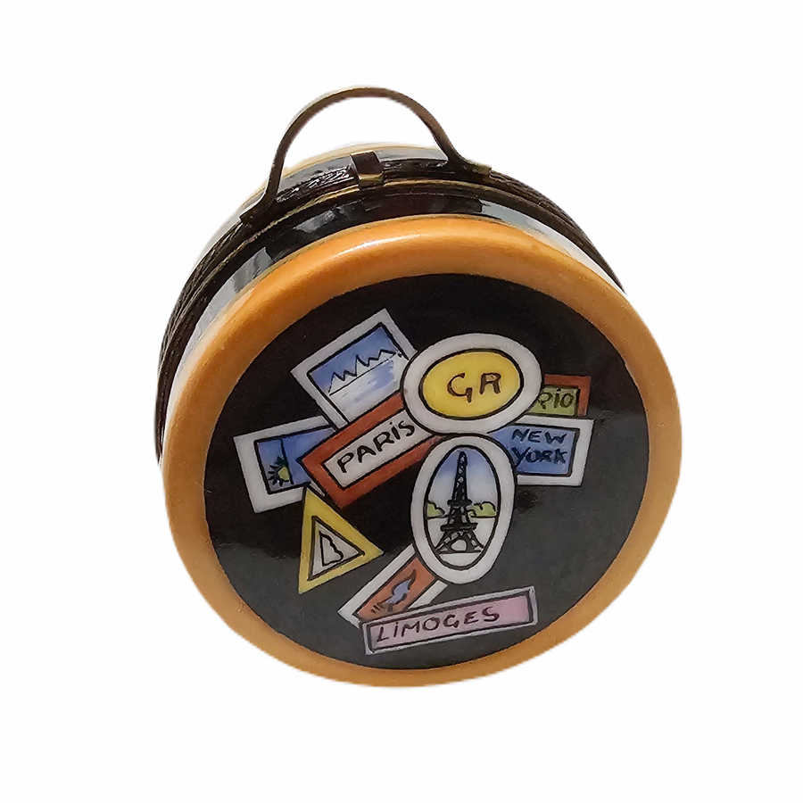 Round Travel Suitcase Limoges Box Porcelain Limoges bag purse travel French Trinket Box