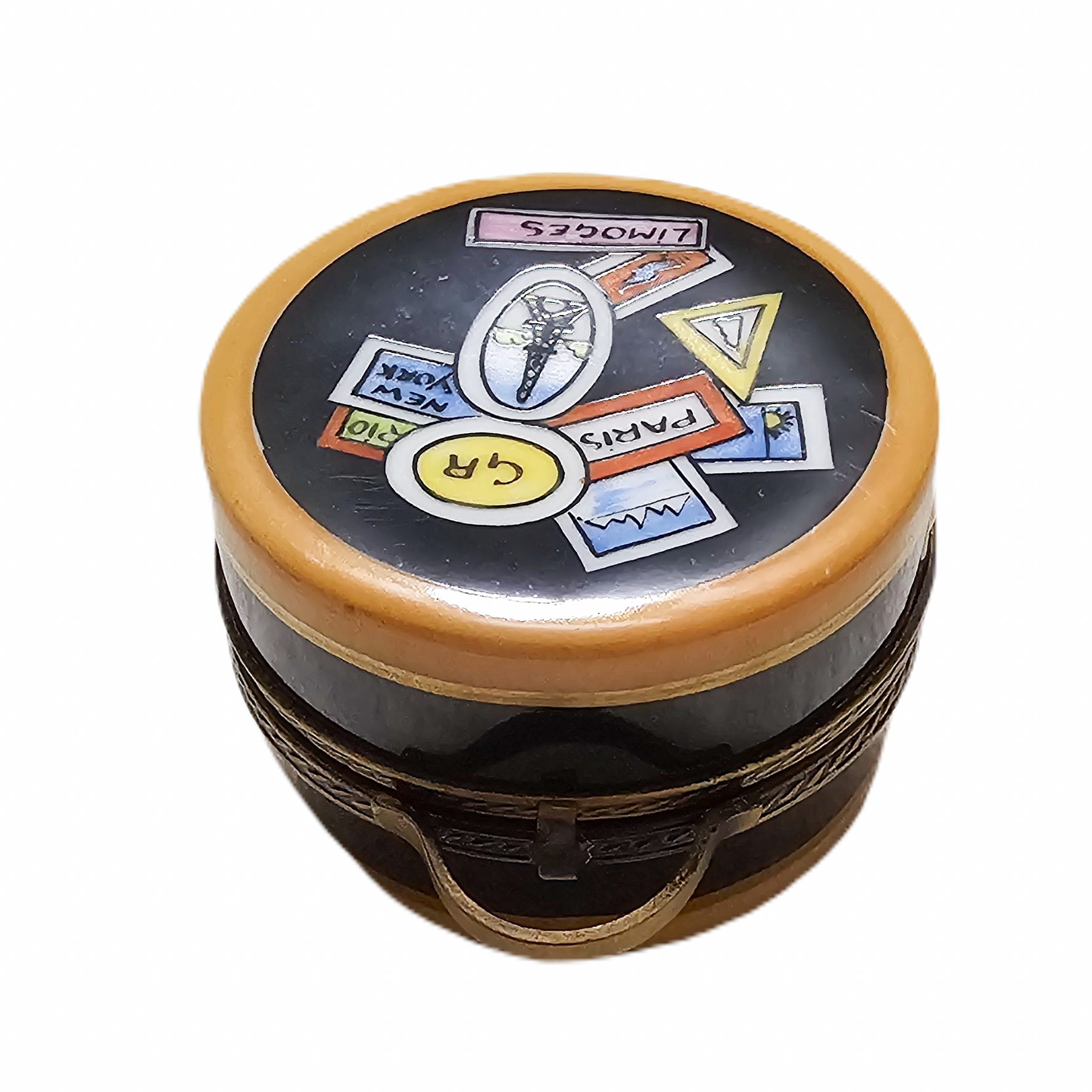 Round Travel Suitcase Limoges Box Porcelain Limoges bag purse travel French Trinket Box