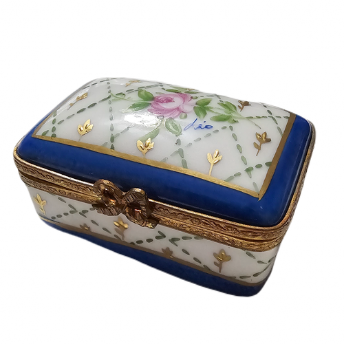 Blue Rose Elegance Box Porcelain Limoges traditional French Trinket Box