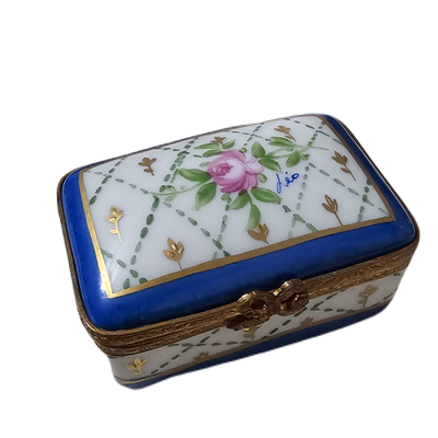 Blue Rose Elegance Box Porcelain Limoges traditional French Trinket Box