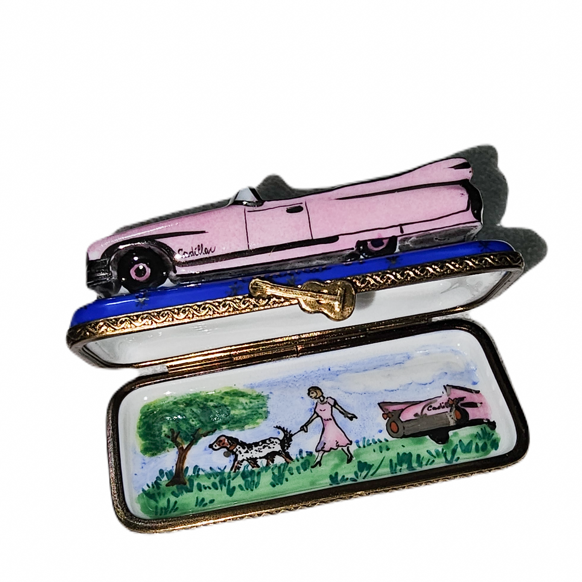 Pink Cadillac Limoges Box Porcelain Limoges vehicle French Trinket Box