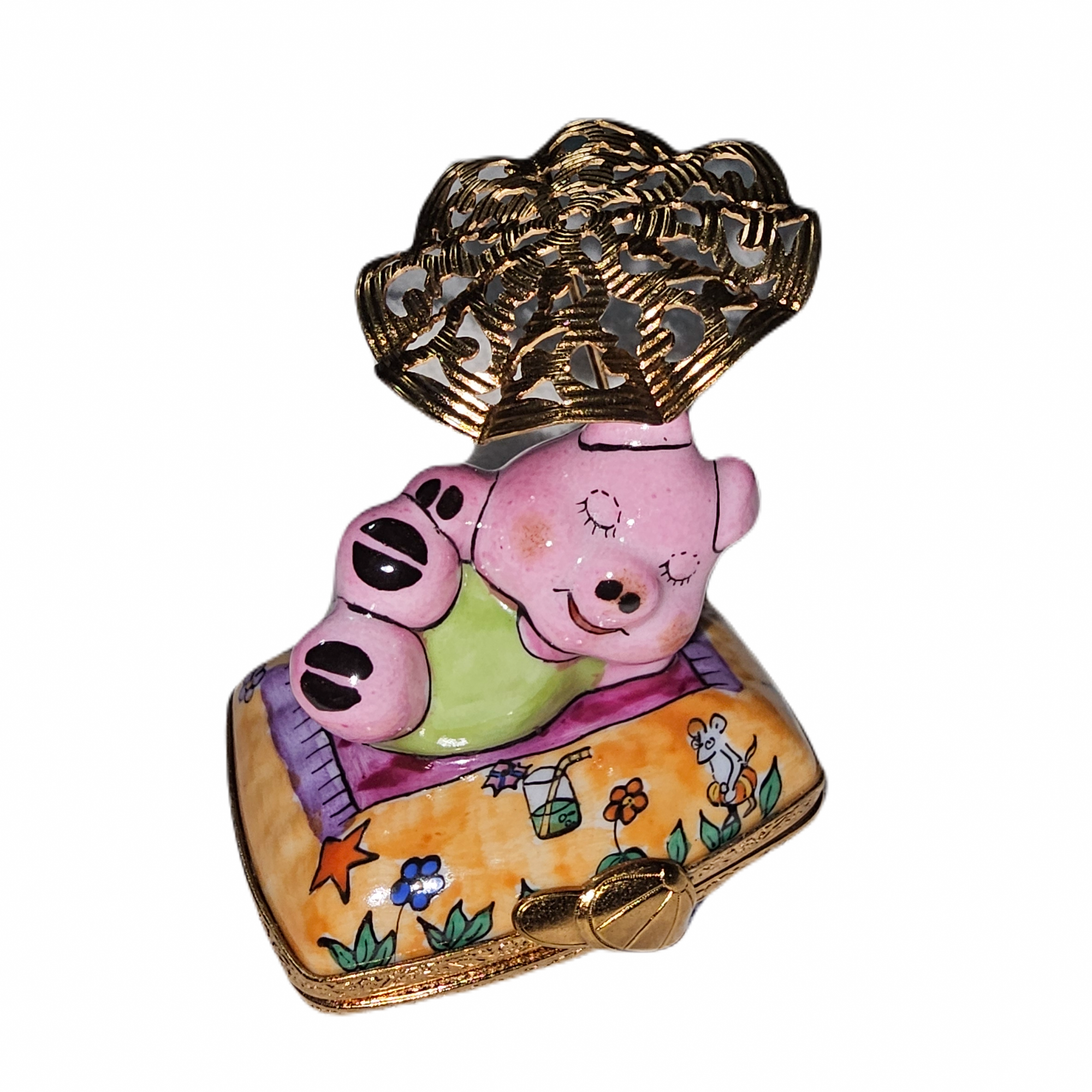Charming Pig Beach Retreat Porcelain Limoges pig beach French Trinket Box