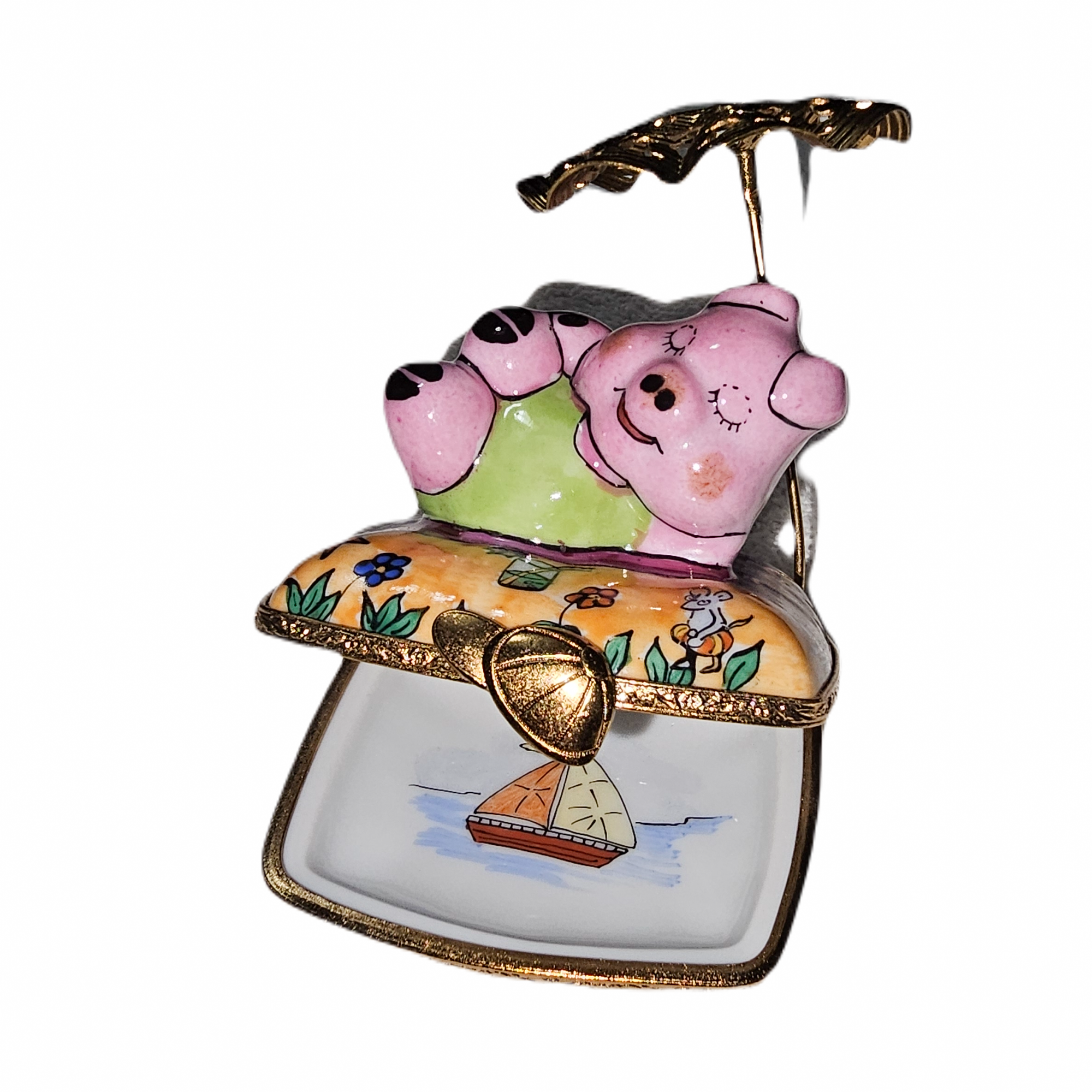 Charming Pig Beach Retreat Porcelain Limoges pig beach French Trinket Box