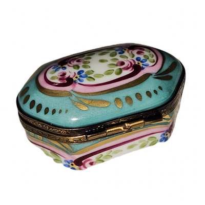 Turquoise Pink Hexagonal Delight Porcelain Limoges traditional French Trinket Box