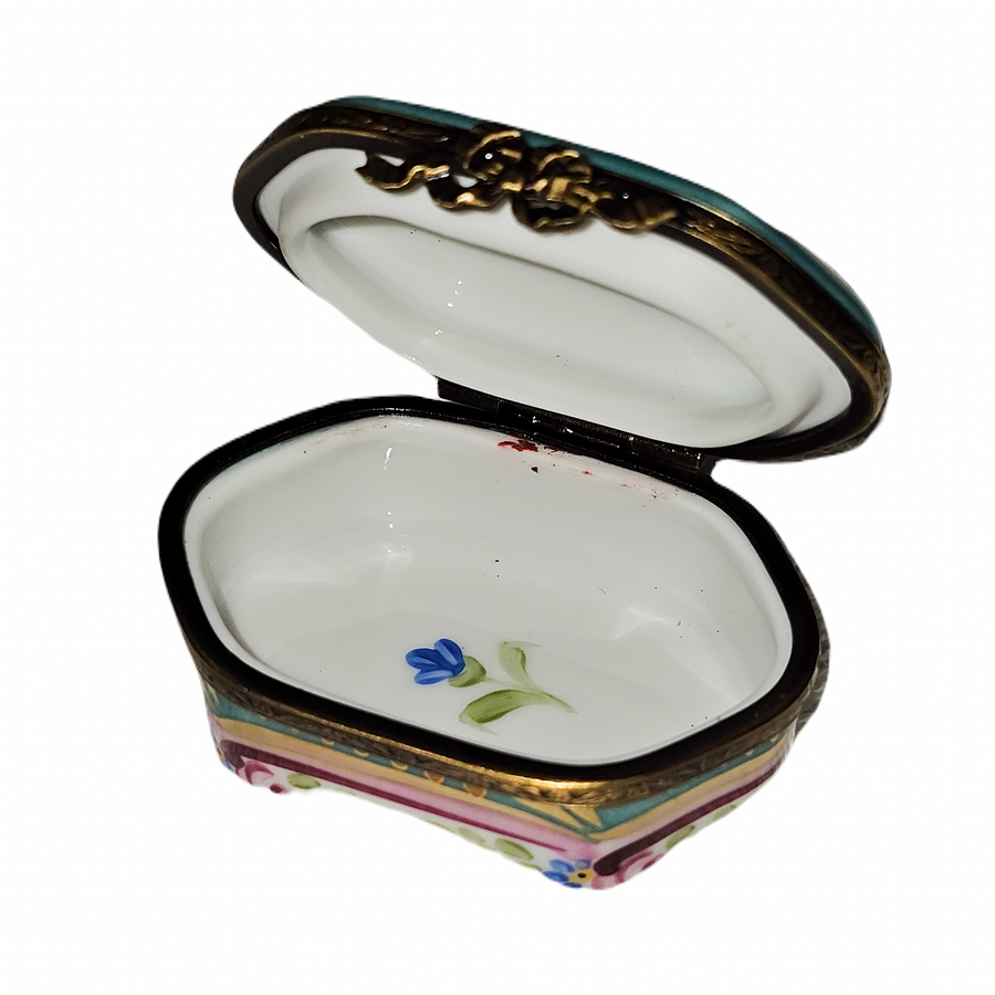 Turquoise Pink Hexagonal Delight Porcelain Limoges traditional French Trinket Box