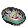 Turquoise Pink Hexagonal Delight Porcelain Limoges traditional French Trinket Box