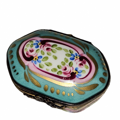 Turquoise Pink Hexagonal Delight Porcelain Limoges traditional French Trinket Box