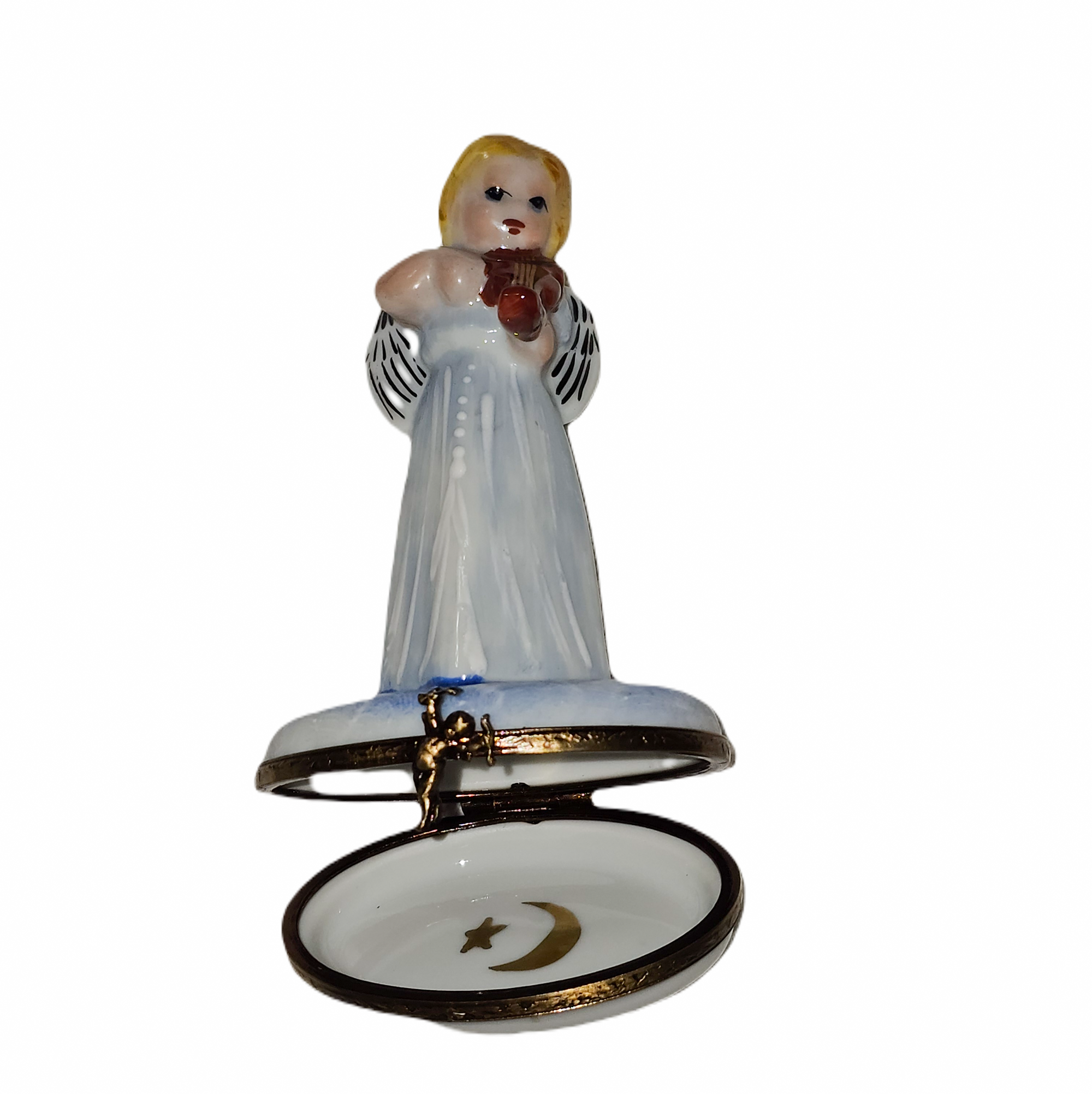 Angel Playing Violin Figurine Porcelain Limoges angel music French Trinket Box