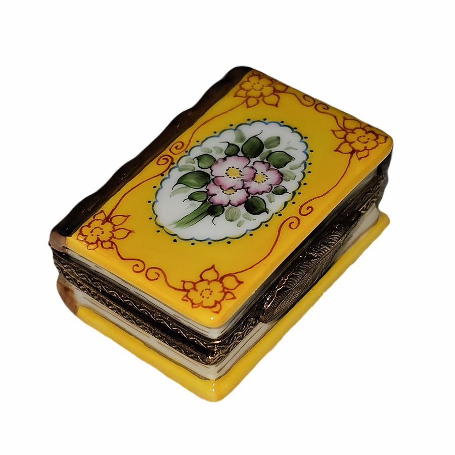 Charming Yellow Floral Limoges Box Porcelain Limoges book French Trinket Box
