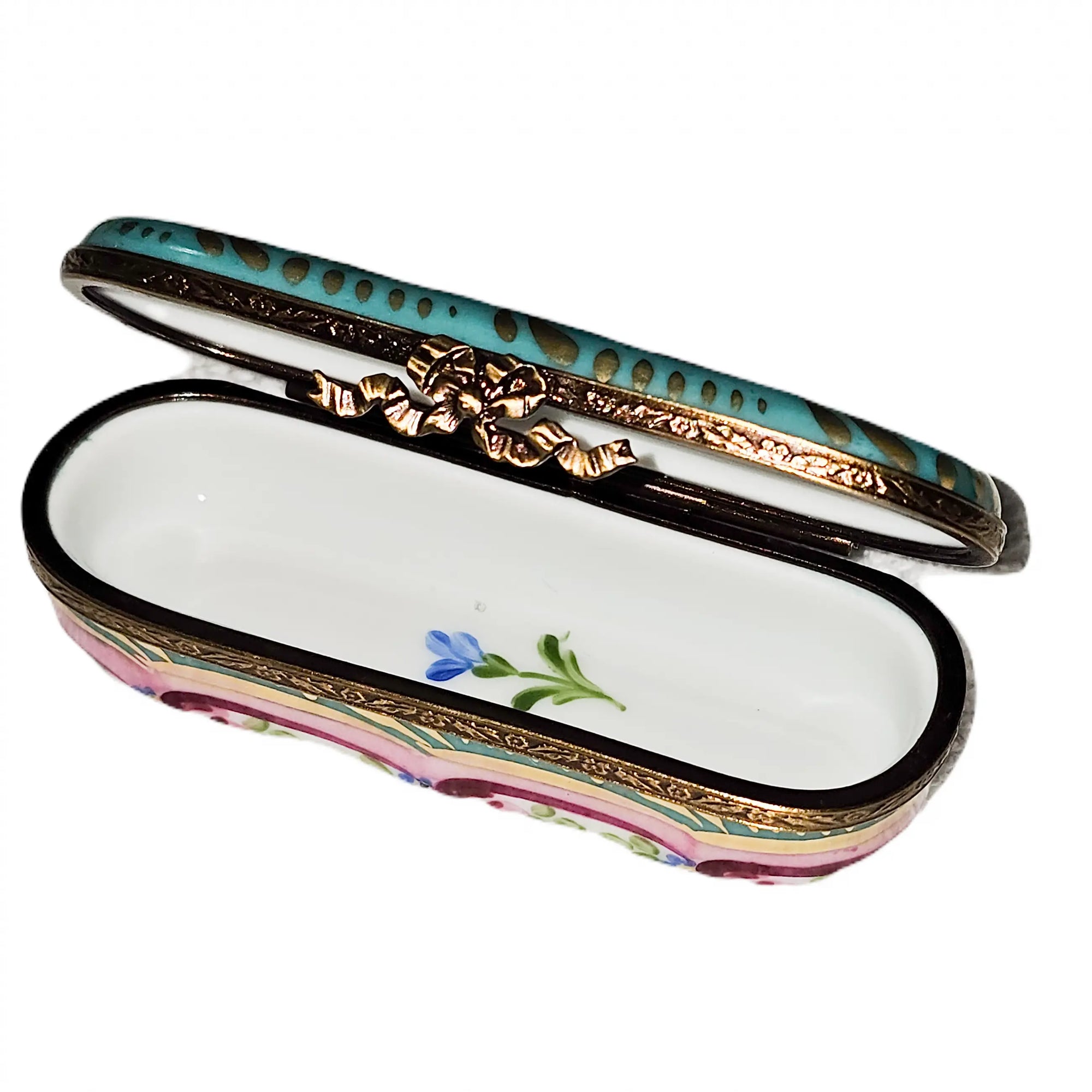 Turquoise Floral Oblong Limoges Box Porcelain Limoges traditional French Trinket Box