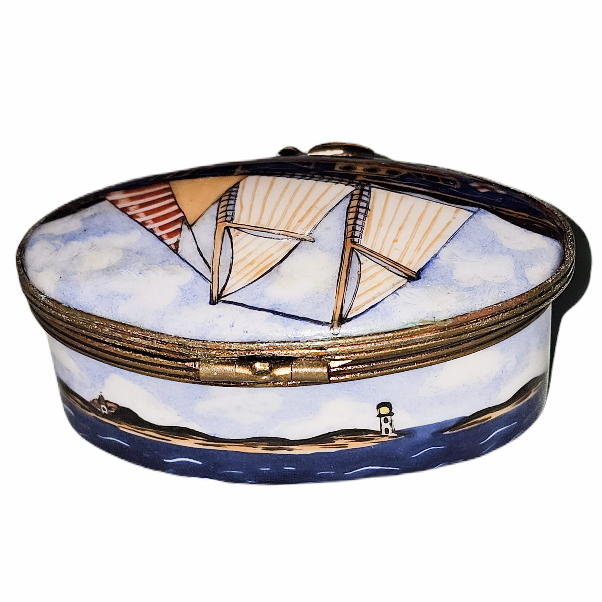 Sailboat Elegance Limoges Box Porcelain Limoges Vehicle beach French Trinket Box