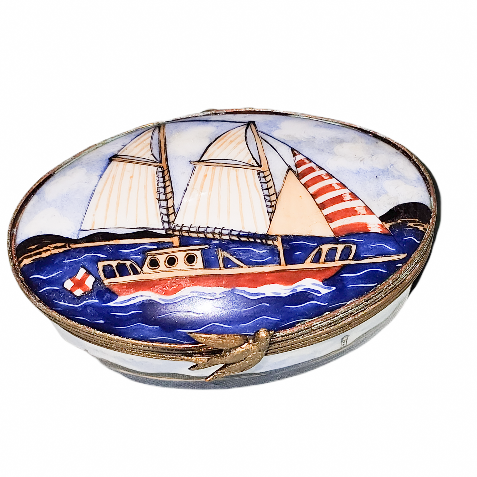 Sailboat Elegance Limoges Box Porcelain Limoges Vehicle beach French Trinket Box