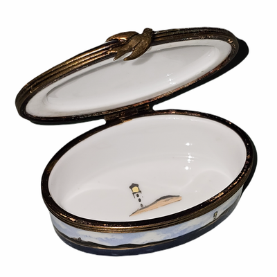 Hand-painted Sailboat on Oval for Nautical Limoges box, French artistry for lovers of fine art
