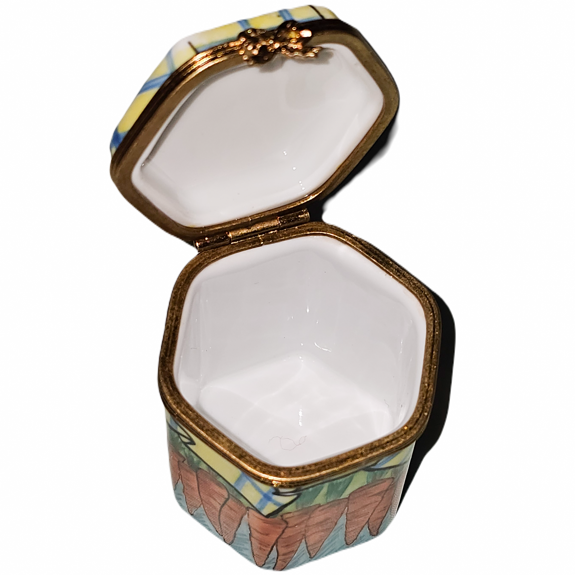 Carrot Hexagon Elegance Box Porcelain Limoges traditional fruit French Trinket Box