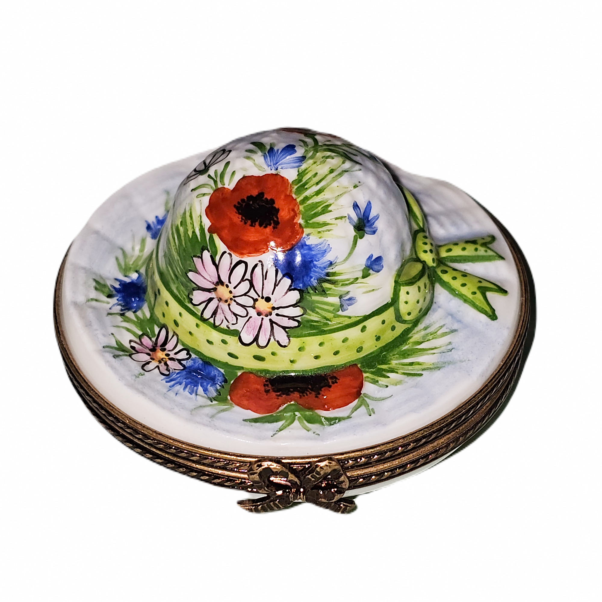 Garden Hat With Vibrant Flowers Porcelain Limoges hat French Trinket Box