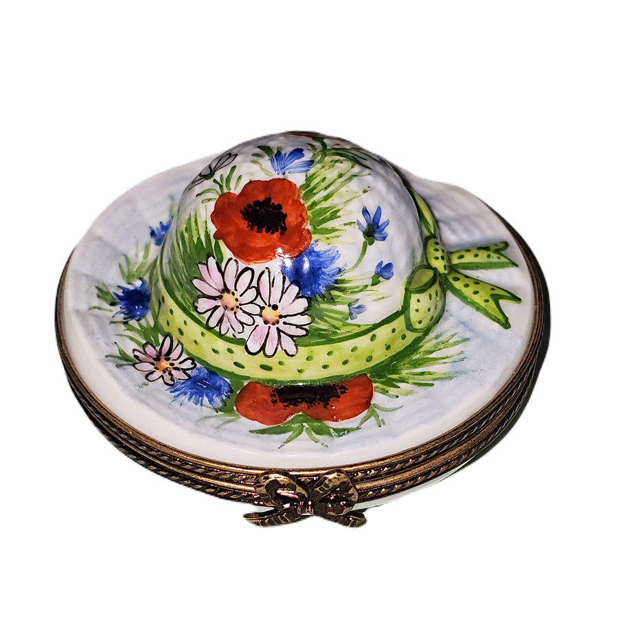Garden Hat With Vibrant Flowers Porcelain Limoges hat French Trinket Box