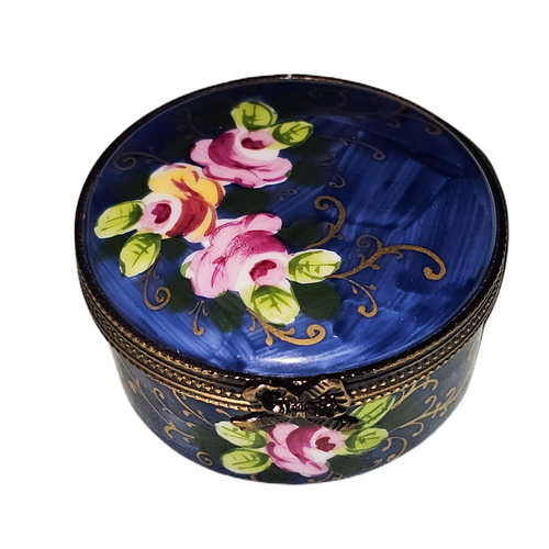 Dark Blue Rose Limoges Box Porcelain Limoges traditional French Trinket Box