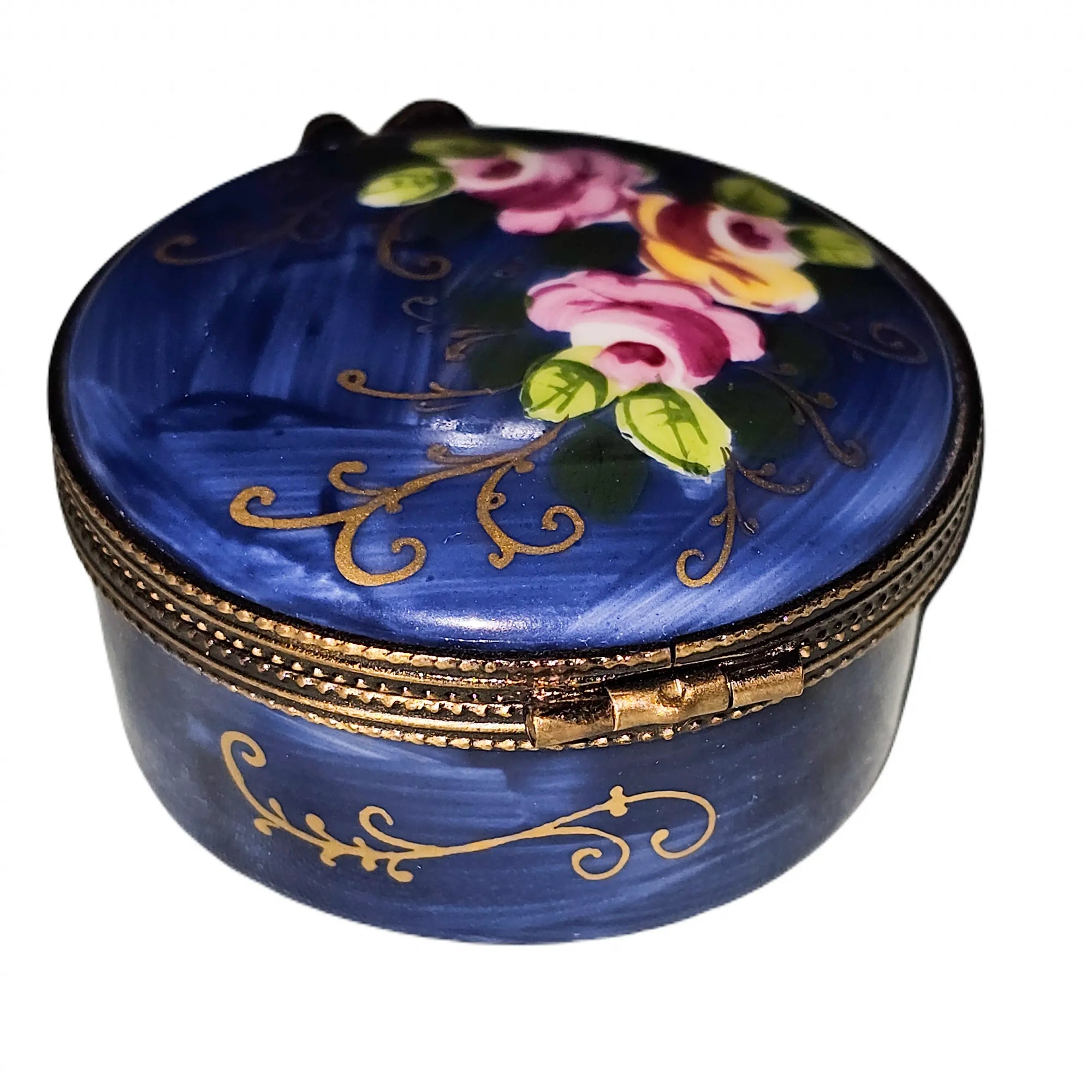 Dark Blue Rose Limoges Box Porcelain Limoges traditional French Trinket Box
