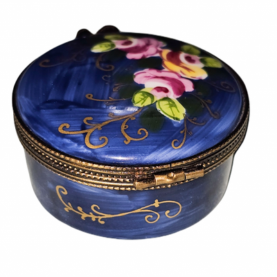 Dark Blue Rose Limoges Box Porcelain Limoges traditional French Trinket Box