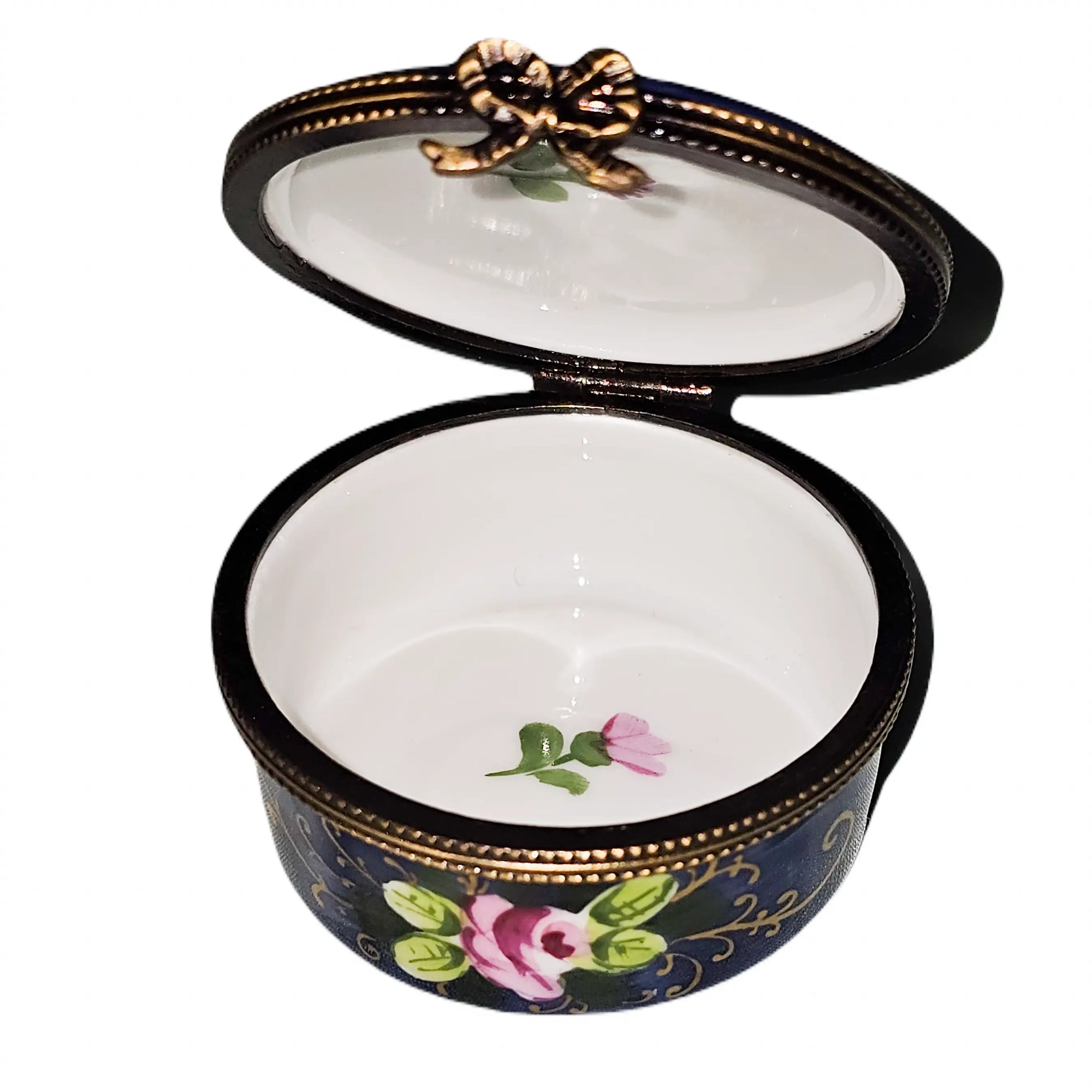 Dark Blue Rose Limoges Box Porcelain Limoges traditional French Trinket Box