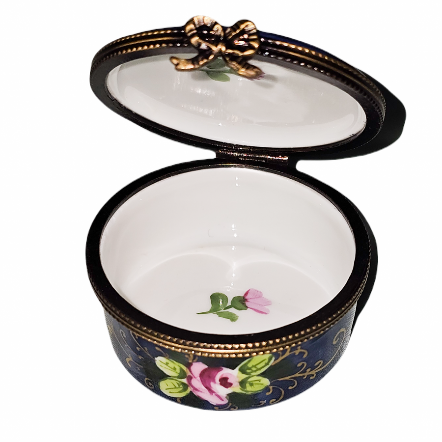 Dark Blue Rose Limoges Box Porcelain Limoges traditional French Trinket Box