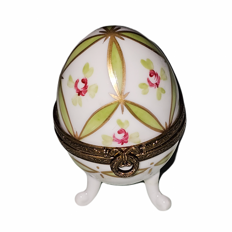 Green Floral Limoges Egg Porcelain Limoges Egg French Trinket Box