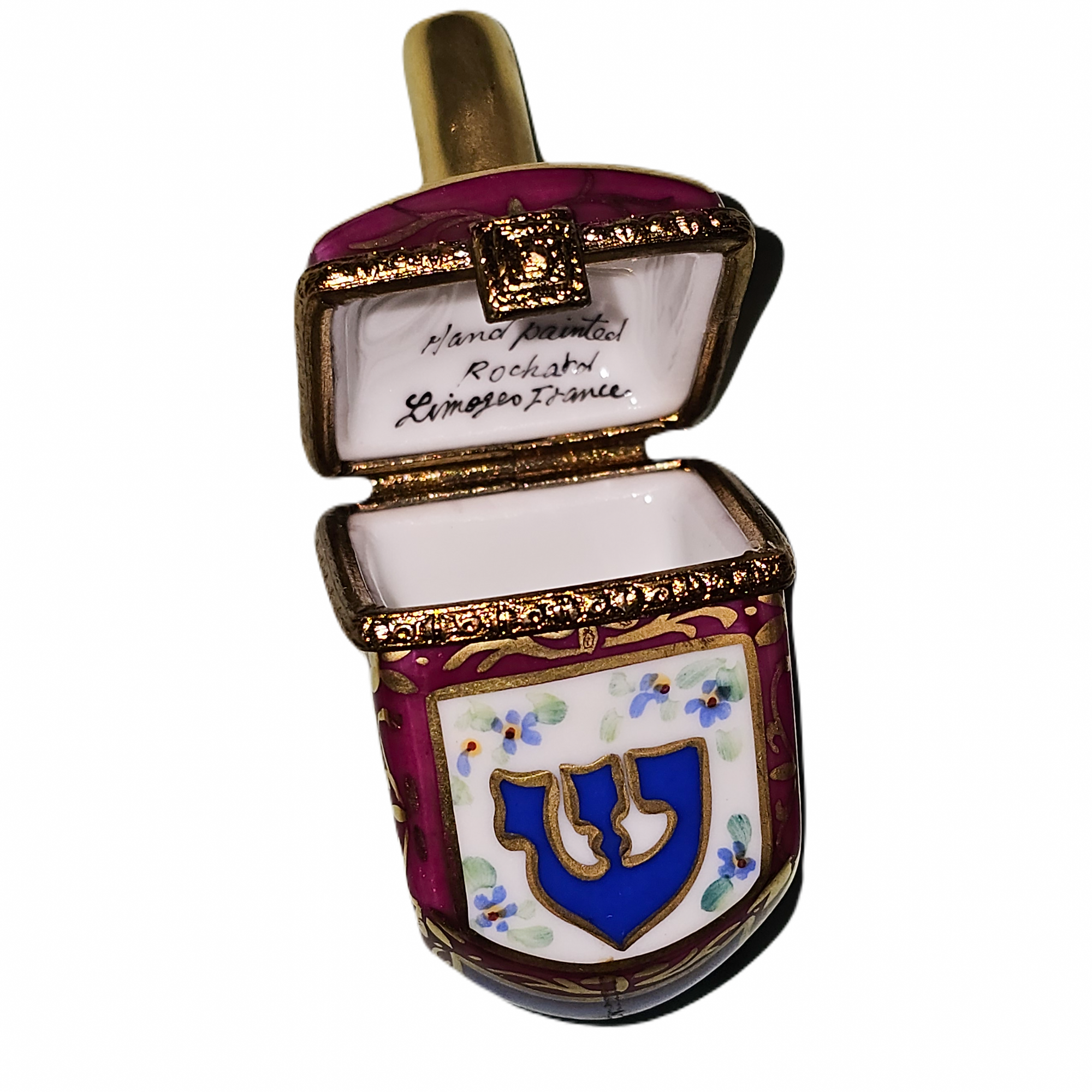 Hand-Painted Elegant Dreidel Box Porcelain Limoges Religion jewish French Trinket Box