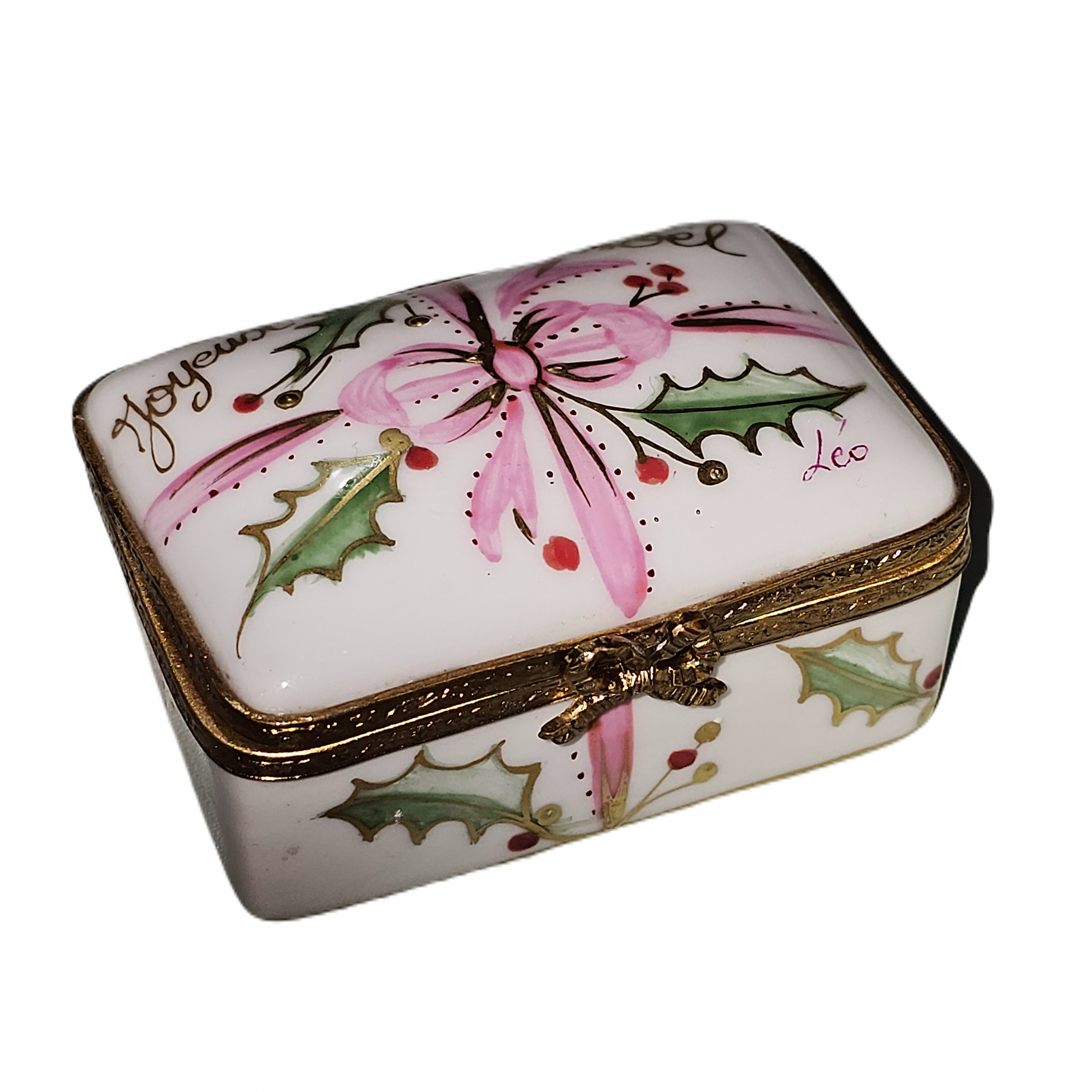 Christmas Holly Bow Limoges Box Porcelain Limoges christmas French Trinket Box